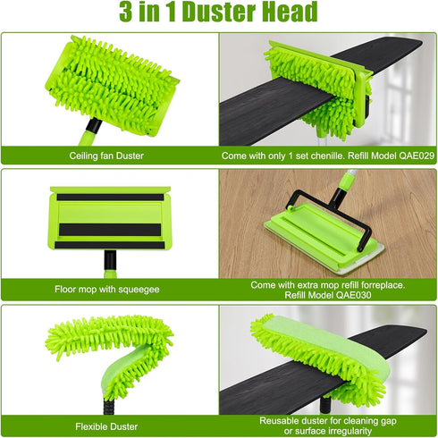 Pack 2 QAE026/QAE031 Qaestfy of Microfiber Pad Refill Compatible with Ceiling Fan Clenae Duster with Long Handle