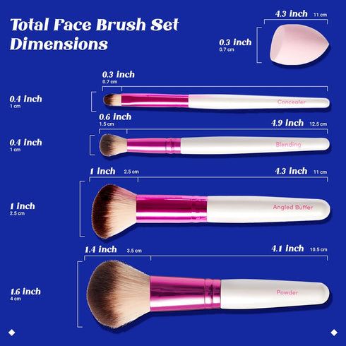 Ruby Kisses Travel Size Makeup Brushes Set, 5 PCS Complexion Brush Set with Blending Sponge