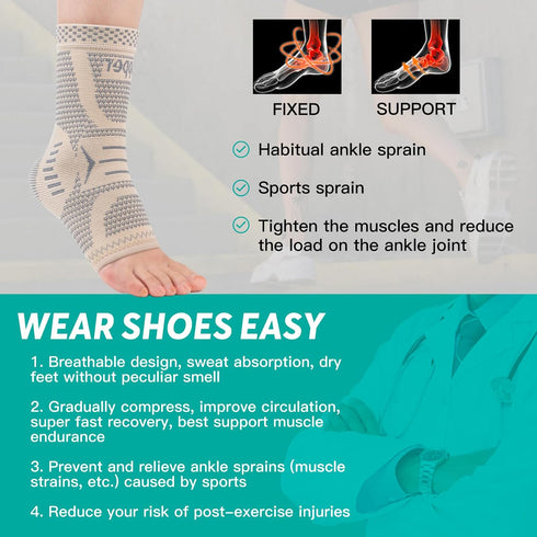 INDEEMAX Copper Infused Ankle Brace for Sprained Ankle, Ankle Compression Sleeve Support for Women & Men, Achilles