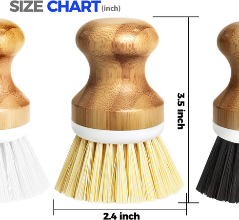 Holikme Bamboo Palm Brush Dish Brushes Vegetable Scrubber Round Natural Scrub Brush Cleaning Kit for Cleaning