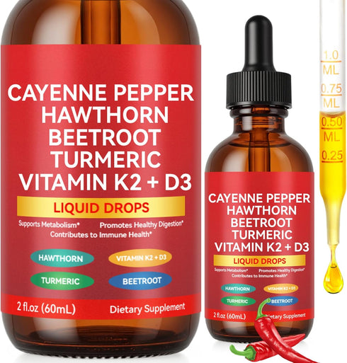 YUEPLATTNMAY Cayenne Pepper Drops, Rethes Cayenne Pepper Liquid Drops with Hawthorn Berry, Vitamin