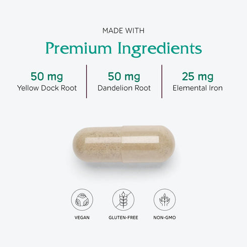 Vitanica Iron Extra, Vegan Iron Supplement with Vitamin C, Methylfolate, B12, Calcium, 60 Capsules