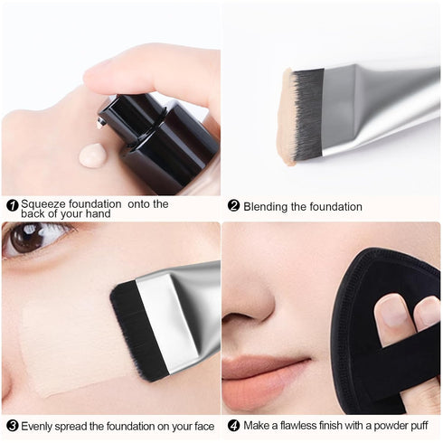 Ultrathin Foundation Brush for Liquid Makeup - Premium Flat Spatula Brush for Blending Cream (Silver)