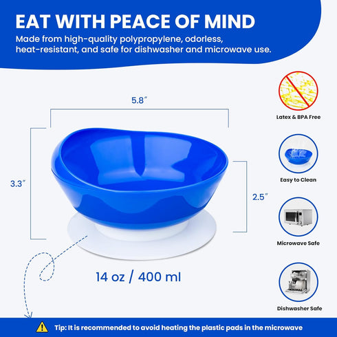 2Pack Spill Proof Scoop Bowl with Non-Skid Suction Base, Adaptive Self-Feeding Dinnerware for Elderly and Disabled