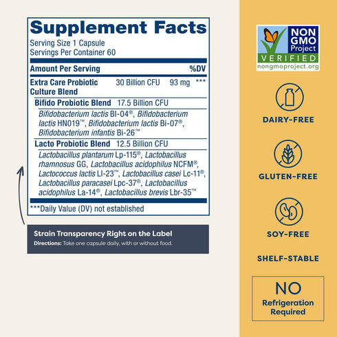 Renew Life Extra Care Probiotic Capsules, Daily Supplement Supports Immune, Digestive and Respiratory Health, L.