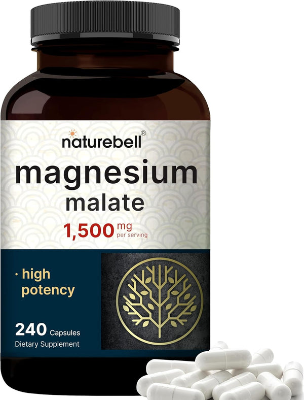 Magnesium Malate 240 Capsules, 1,500mg Per Serving, Chelated for High Absorption, Energy & Nervous Mineral