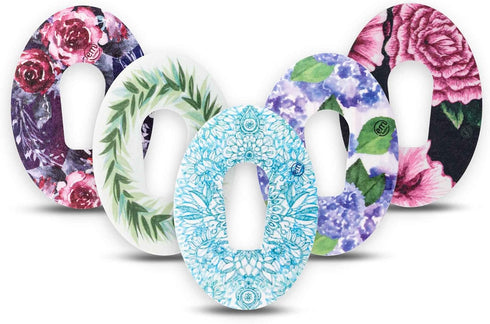 ExpressionMed Adhesive Patch for Dexcom G6 (5-Pack) - Pre-Cut, Waterproof CGM Tape, Garden Blooms Variety Pack