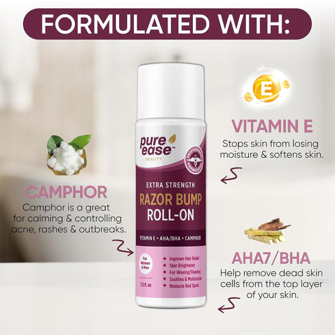 Razor Bump Treatment Roll-On, 3.5 oz Ingrown Hair Serum for Bikini Area, Face, Neck, with Vitamin E
