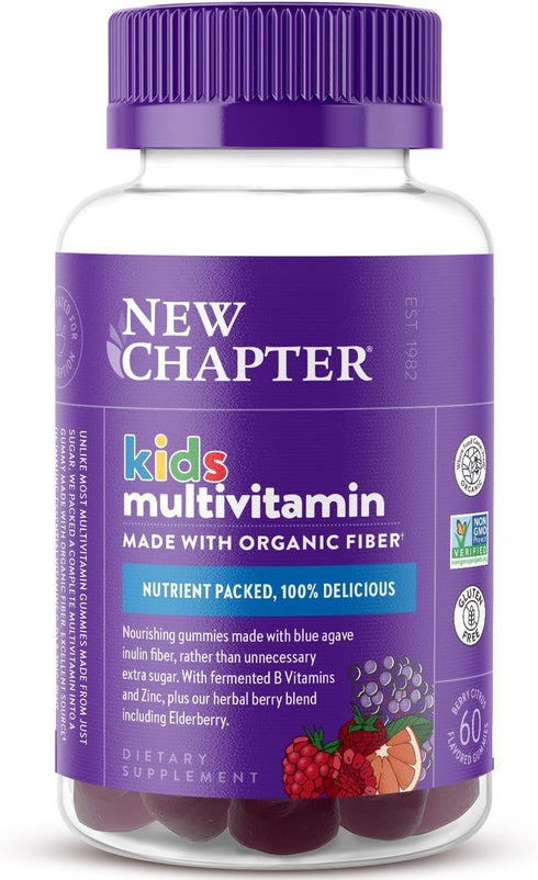 New Chapter Kids Multivitamin Gummies - 65% Less Sugar, Kids Gummy Vitamins with Vitamins