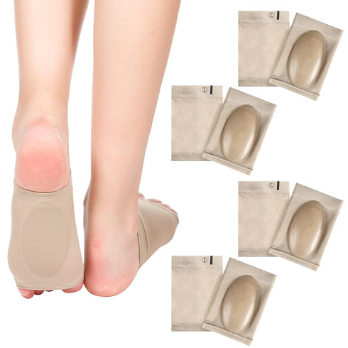 4 Pairs Compression Arch Support Sleeves with Gel Pad for Flat Foot Pain Relief, Cushioned Gel Foot Sleeves (Beige)