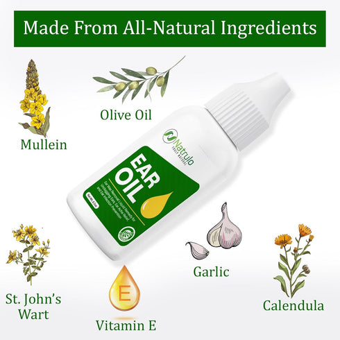 Organic Ear Oil for Ear Infection - Natural Eardrops for Pain, Swimmer's Ear & Wax Removal (0.5 Oz)