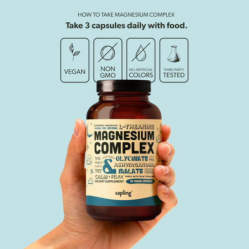 Magnesium Glycinate Complex Supplement - 90 Veggie Caps, High Absorption with Organic Ashwagandha