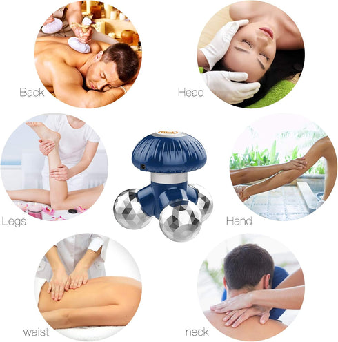 QHYK 3 Handheld Electric Massager, Battery Operated or USB Power, Kneading Massage Heads, Mini Portable Body Vibrating