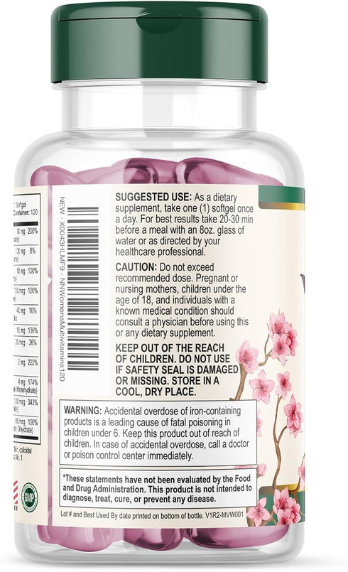 Immune 120 Multivitamin for Women - Essential Daily Womens Multivitamins with Calcium, Folic Acid, Vitamin A, C, D, E