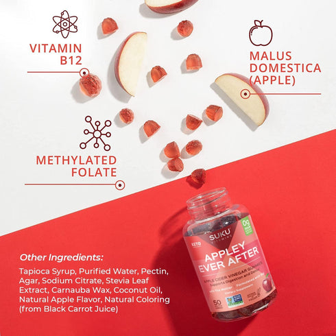 Appley Ever After - Methylated B12 Apple Cider Vinegar Gummies | 50 Count | Easy to Chew, Non-GMO, Gluten Sugar Free