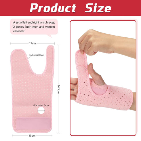 2 Pieces Carpal Tunnel Wrist Braces - Night Wrist Sleep Support Brace, Cushioned Hand Brace for Pain Relief (Breathable