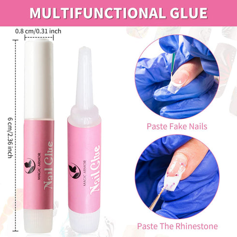 Nail Glue MAGIC ARMOR Nail Glue for Acrylic Nails Press On Nails Professional Nail Tip Glue Long Lasting Nail Adhesive Glue Super Bond for False Nails Adhesive for Fake Nails Glue Tips 0.07oz (50 Pcs)