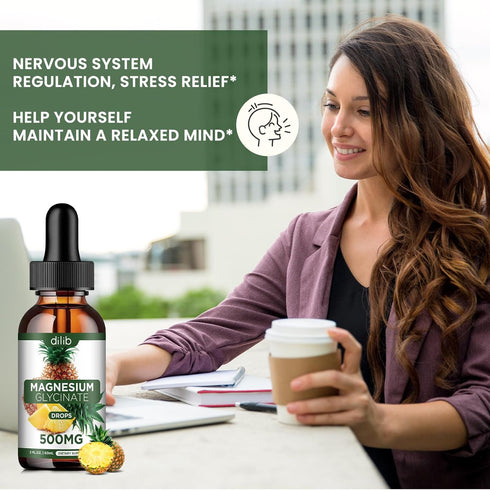 (2 Pack) Magnesium Glycinate Supplement - Liquid Drops 500mg for Stress Relief, Relaxation, Vegan, 4 Fl Oz