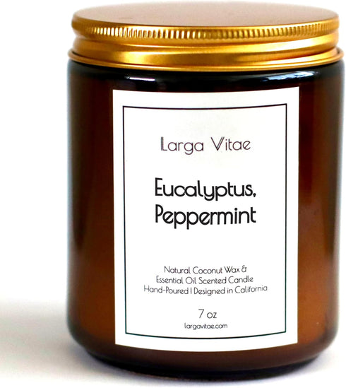 Larga Vitae Organic Coconut Wax Aromatherapy Candle | Eucalyptus & Peppermint | Non-Toxic, Pet