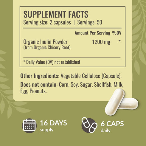 HERBAMAMA Inulin Powder Capsules 1200mg - Digestive Support & Gut Cleanse with Vegan Chicory Root Powder, 100 Caps