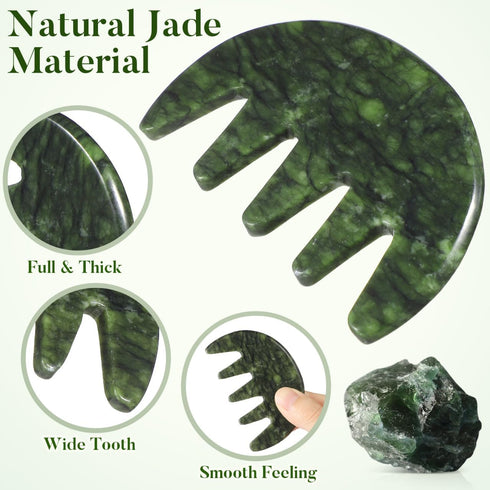 Healeved Green Jade Scalp Massage, Natural Gua Sha Comb for Head Relaxation, Wide Tooth Jade Comb for Blood