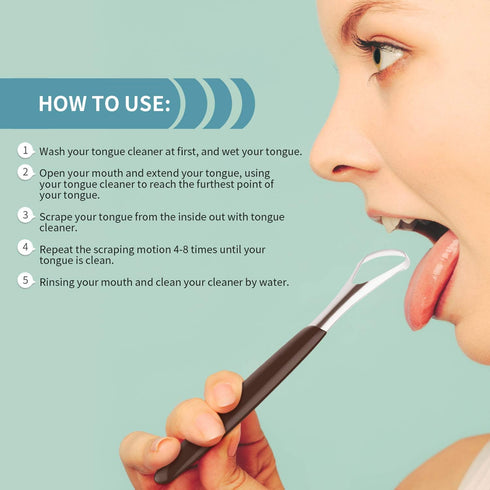 4 Pieces Stainless Steel Tongue Scrapers, Oral Cleaning Brushes for Bad Breath