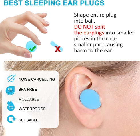 Reusable Silicone Ear Plugs - Waterproof Noise Cancelling EarPlugs for Sleeping, Mowing, Swimming, Concerts