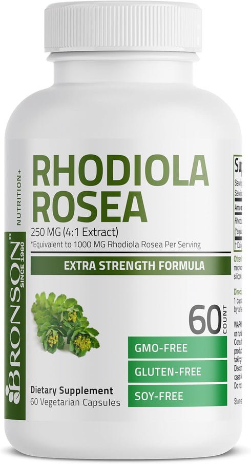 Bronson Rhodiola Rosea Vegetarian Capsules | 60 Count | Adaptogenic Herb for Brain, Stress & Mood Support