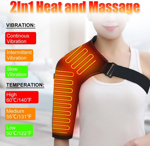 WOOLALA Heated Shoulder Brace with Massager - Electric Heating Pad for Shoulder Pain Relief & Upper Arm Muscle