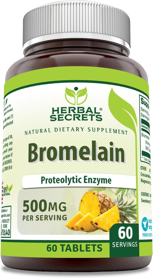 Herbal Secrets Bromelain Supplement 500 Mg Tablets | Non-GMO, Gluten Free | Made in USA (60 Count)