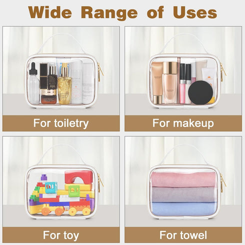 Wedama TSA Approved Toiletry Bag, 3 Pack Clear Makeup Bags with Handles, Quart Size PVC Cosmetic Bags for Airport Carry