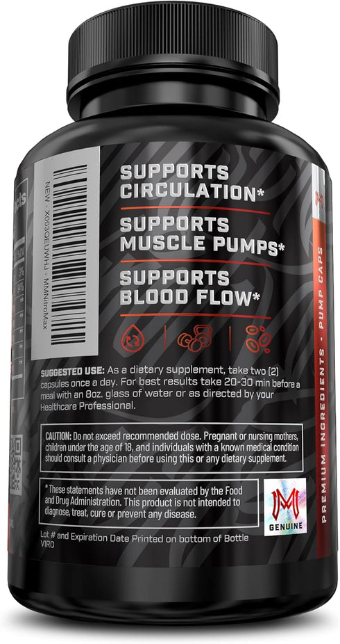 Nitric Oxide Booster with L-Arginine, L-Citrulline, Beta Alanine - 60 Capsules Non-GMO, Gluten-Free, Vegan