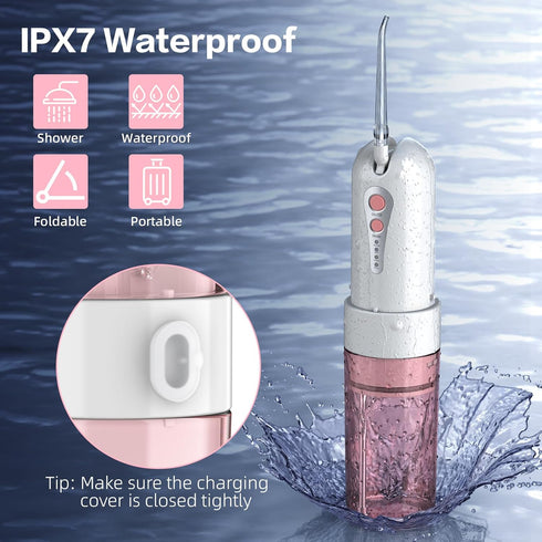 Water Dental Flosser Teeth Pick, Portable Rechargeable Oral Irrigator with 4 Modes & 5 Jet Tips, IPX7 Waterproof