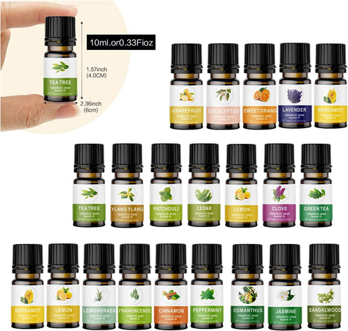 KOURUILIFE Set 20 10 ml, 100% Essential Oils for Diffuser, Aromatherapy Oils * Organic Fragrance Oil Kit