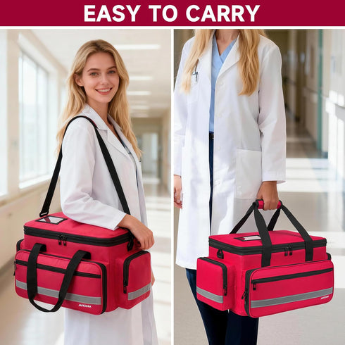 Jaffzora Medical Bag, Medical Equipment Case Empty, Large Home Health Nurse Bag with Shoulder Strap, Medication First
