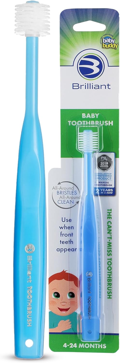 Brilliant Oral Care Baby Toothbrush, Soft Bristles, Round Head, Blue, Ages 0-2 Years, 1 Pack