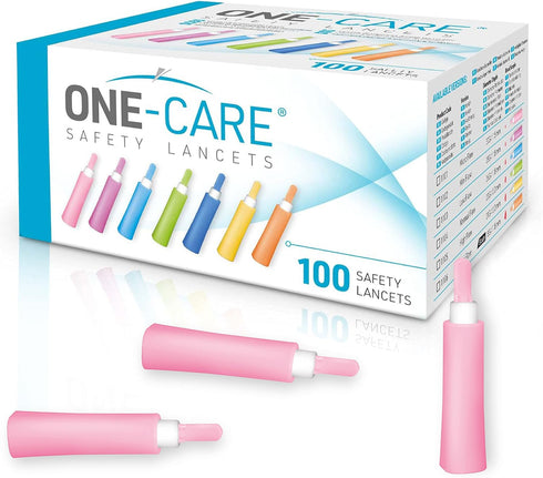 ONE-Care Safety Lancets - 30G x 1.5mm, Gentle Pre-Loaded Finger Self Prick Device, 100/Box