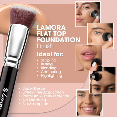 LAMORA Liquid Makeup Foundation Brush - Kabuki Face Brush for Cream, Powder, Blush, Concealer - Flat Top Blending Brush