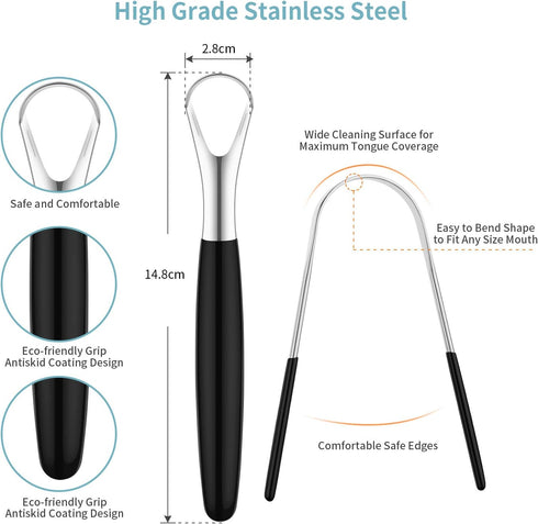 4 Pieces Stainless Steel Tongue Scrapers, Oral Cleaning Brushes for Bad Breath