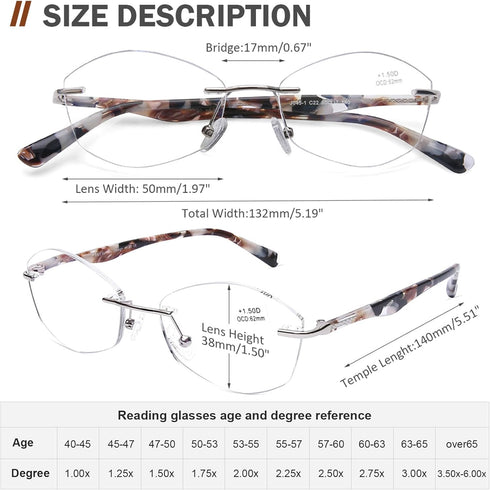 AQWANO Rimless Computer Reading Glasses for Women, Fashion Designer Blue Light Blocking with UV400 Protect Clear Lens