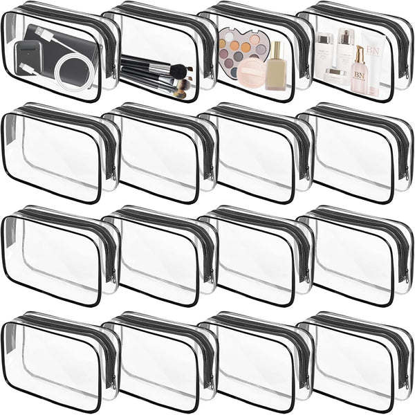 16 Pieces Clear Makeup Bags Bulk - TSA Approved Toiletry Bag for Travel, Waterproof Small Pouches with Zipper