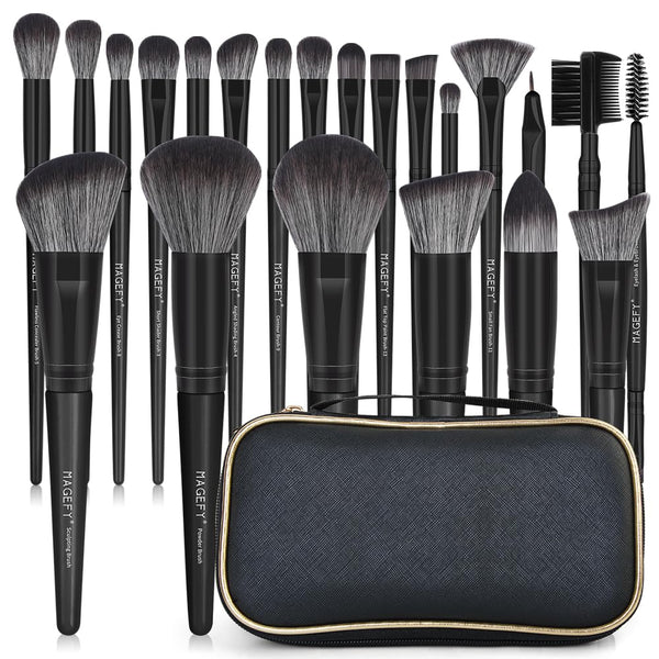 MAGEFY Makeup Brush Set, 22 Pcs Premium Synthetic Brushes with Case, Travel Makeup Brushes (Black)