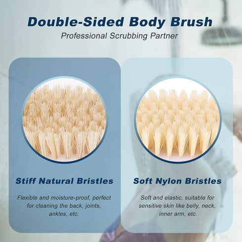 KIPRITII Ergonomically Designed Back Scrubber for Shower, Double-Sided Long Handle Wet & Dry Brush (Blue)