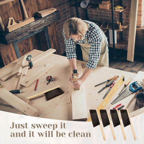 Tioncy 8 Pieces Wooden Dust Brush Hand Broom with Long Wood Handle, Soft Bristle Cleaning Brush for Outdoor Furniture