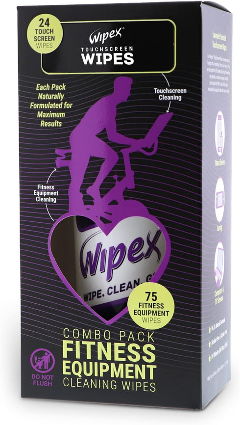 Wipex Gym Wipes & Screen Wipes Combo Pack, 75ct Canister for Fitness Equipment & 24ct Touch Screen Wipes