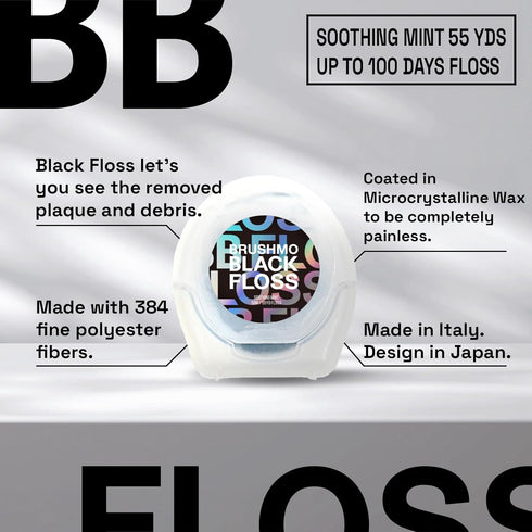 Brushmo Black Floss (BB Floss) Expanding Dental Floss, Deep Clean, Shred Resistant, Natural Microcrystalline Waxed, 1