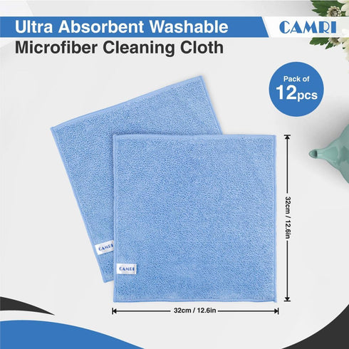 Microfiber Towel Cleaning Cloth – Pack of 12, Size 12.6” x 12.6”, Blue, Lint Free, Super Absorbent, Streak Free, Washable, Multipurpose Cleaning Rags for Kitchen, Glass, Car, Mirror by CAMRI