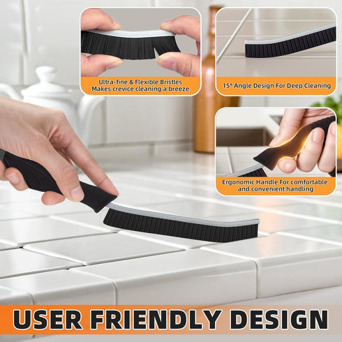 3 Pcs Hard Bristle Cleaning Brush Set, Grout Scrub Brush for Tile Crevice, Bathroom Kitchen Gap Cleaning Tools (Black)