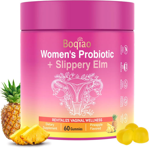 Feminine Probiotics Gummies with Slippery Elm - 60 Pineapple Gummies for Women