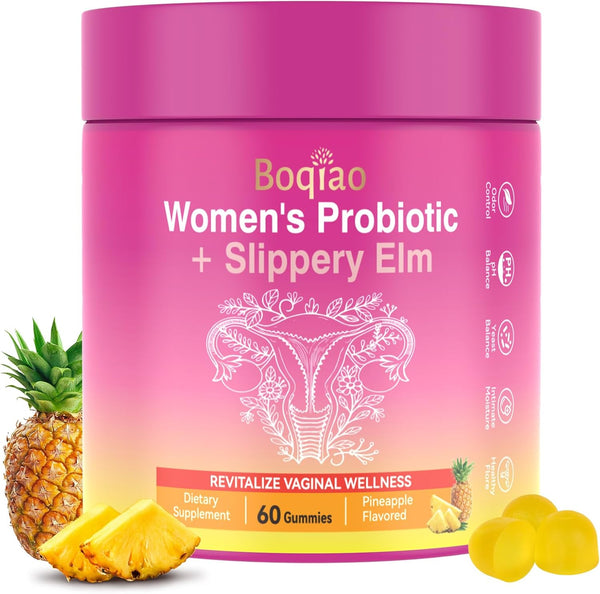 Feminine Probiotics Gummies with Slippery Elm - 60 Pineapple Gummies for Women